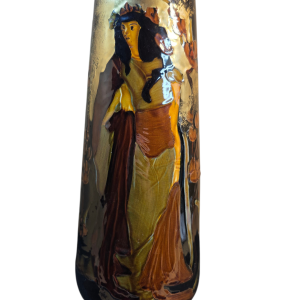 Art Nouveau Phoenix Ware Vase With Raised Maiden & Flowers By Thomas Forester