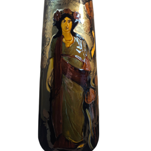 Art Nouveau Phoenix Ware Vase With Raised Maiden & Flowers By Thomas Forester