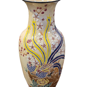 Decorative Ceramic Floor Vase Featuring Intricate Japanese Inspired Designs